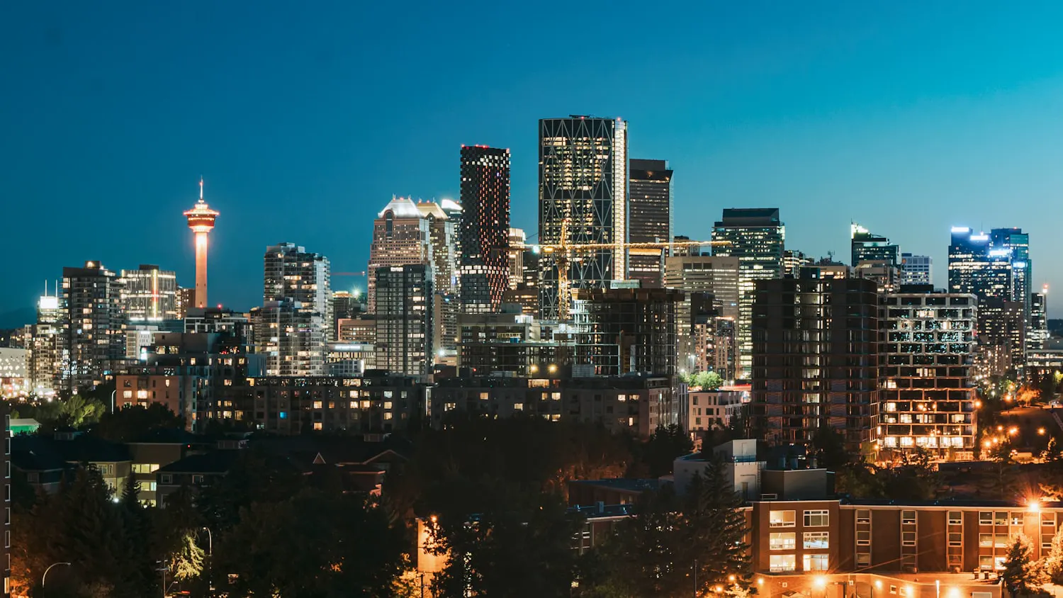 The Calgary skyline at dusk